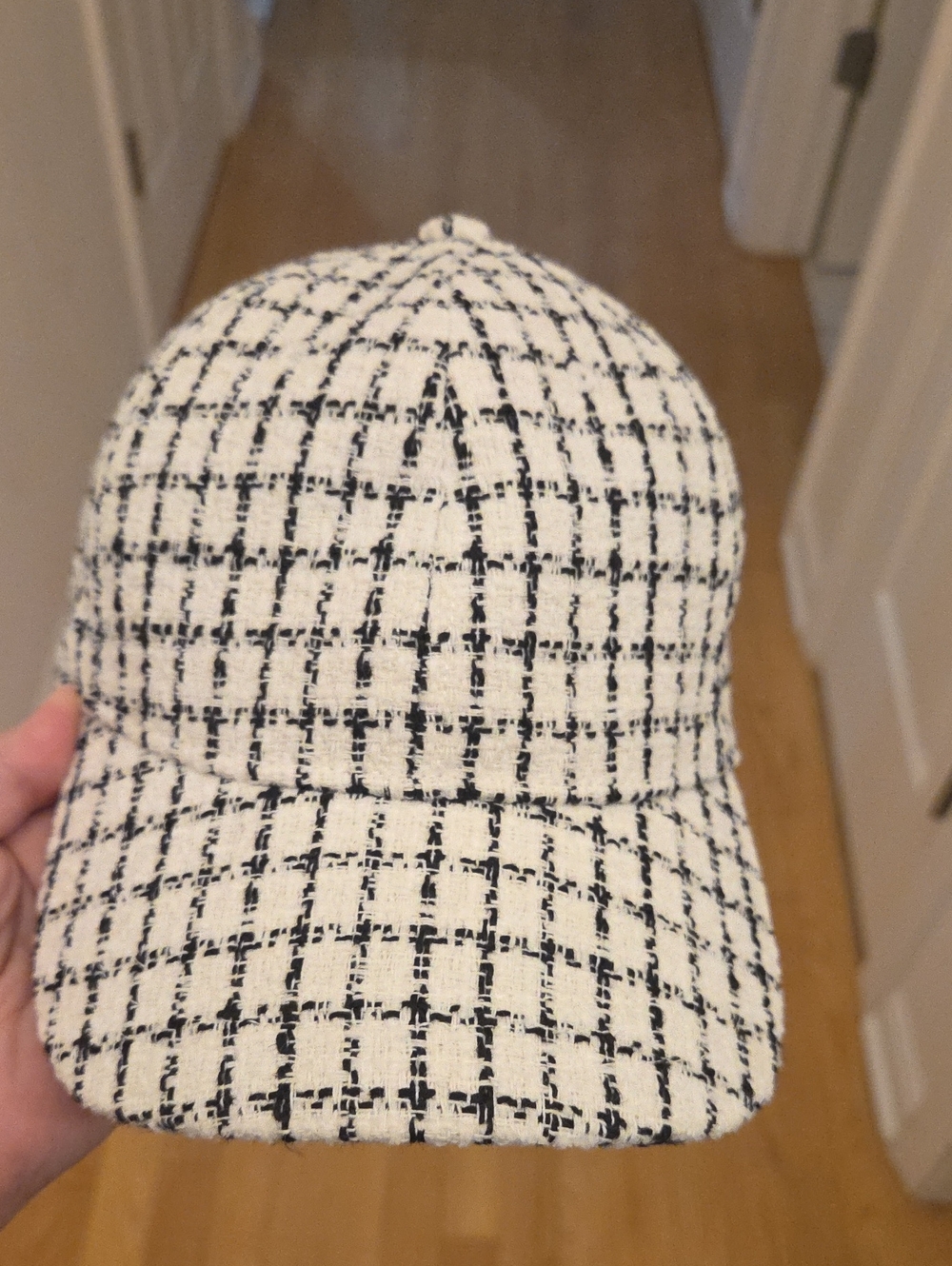 J. Crew Tweed Check Baseball Cap in White and Black